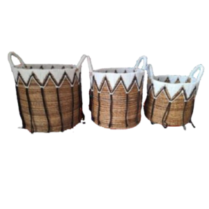 Three Amigos: A Round Basket Crew Made Of Banana Bark And Macrame Magic!