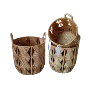 Set Of Three Snazzy Round Baskets Made Of Mendong - A Trifecta Of Chicness!