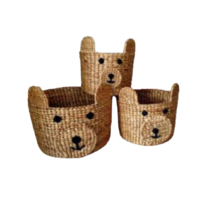 Animal Series Alert! Dive Into The World Of A Trio Of Round Bear Baskets, Jazzed Up With Chic Black Macrame Details.