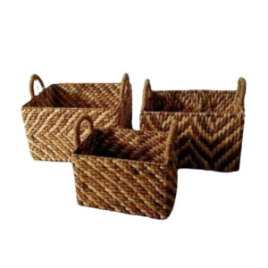 Set Of 3 Stylish Rectangular Baskets Made From Banana Bark, Adding A Touch Of Patterned Pizzazz!